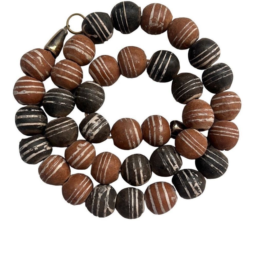 Heavy Black, Brown & Cream Antique Venetian Rattlesnake Trade Beads